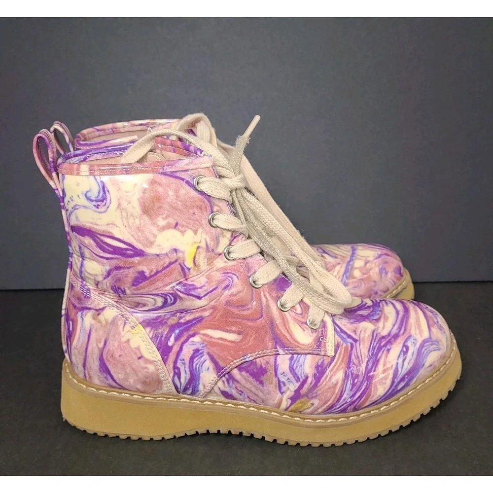 Steve Madden Joliviaa Combat Boots Youth 4 Purple Marble Lace Up Side Zip
